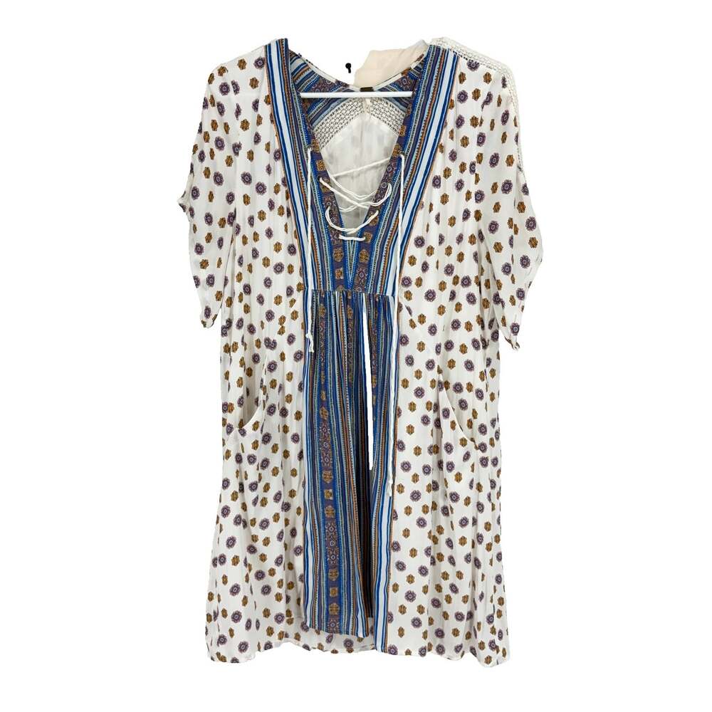 Free People Women L Pebble Rain Tunic Dress Floral Bohemian Flowy Feminine Tie